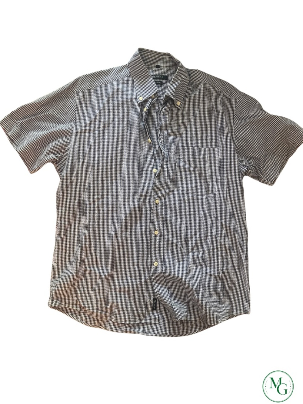 McNeal Pure Cotton Gingham Button Down Short Sleeve Shirt Blue White Large